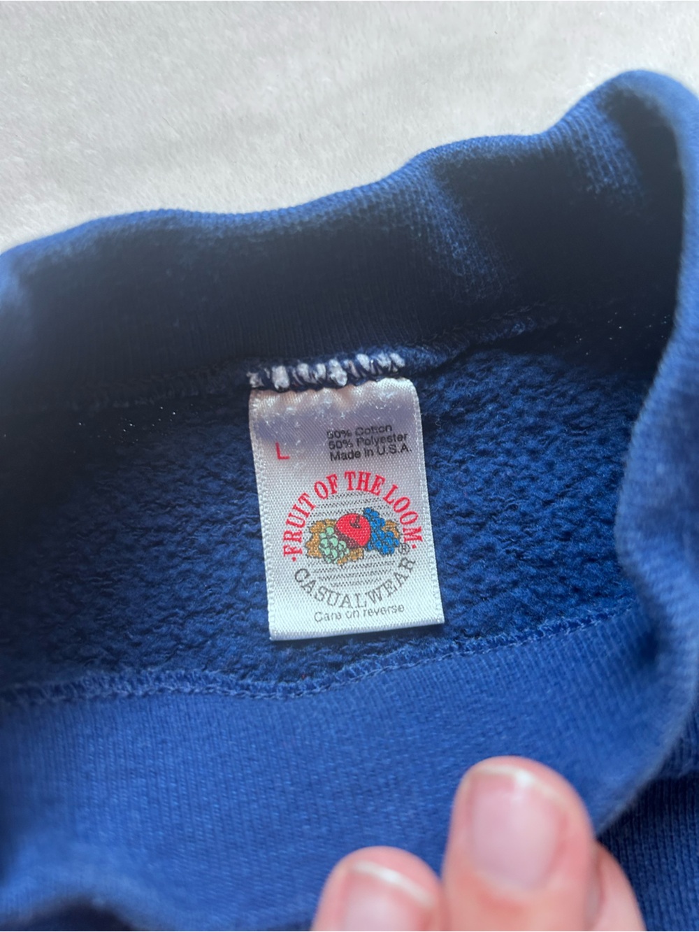 1990s Vintage Fruit of the Loom Blue Sweatshirt with Dear Santa Embroidery - Picture 3 of 5